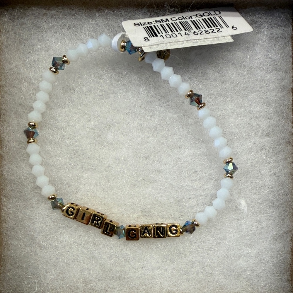 Nordstrom Gold and White Beaded Bracelet with Lettering